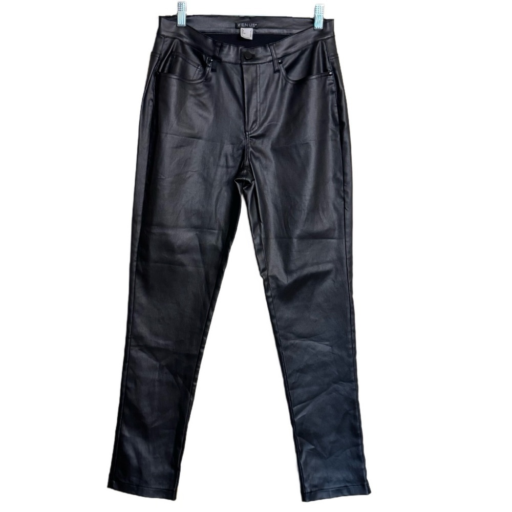 Venus Faux Leather Pants Sz 8 Black Mid Rise Skinny Stretch Chic Modern Stretch